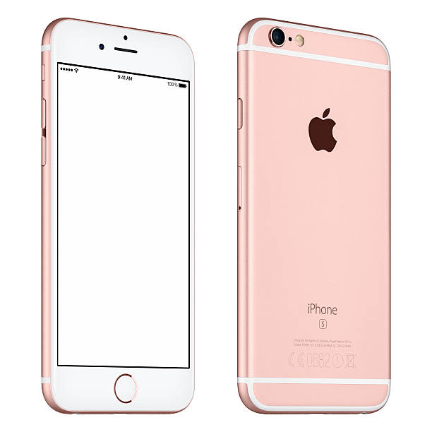oro rosa apple iphone 6s maqueta ligeramente rota vista de frente - iphone mockup fotografías e imágenes de stock