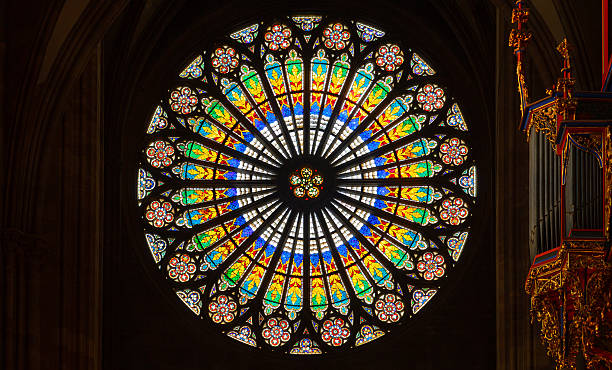 Rose Window The Rose Window of the Strasbourg Cathedral notre dame de strasbourg stock pictures, royalty-free photos & images