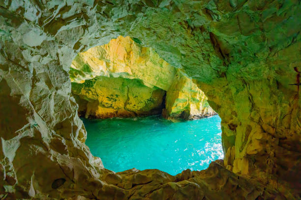 Rosh HaNikra grottoes, Western Galilee coast of the Mediterranean Sea stock photo