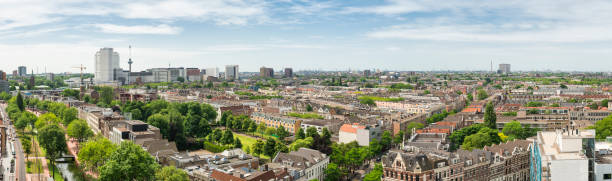 Rotterdam downtown aerial panorama stock photo