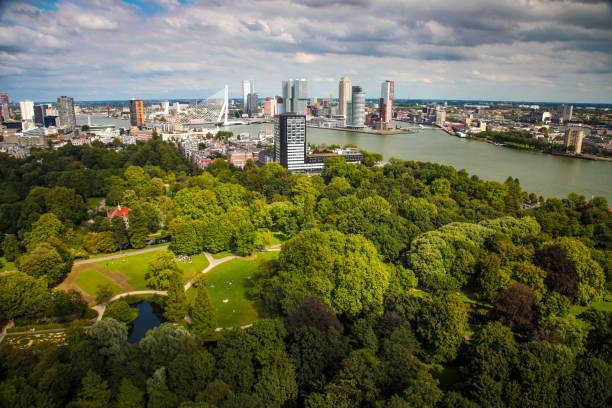 Rotterdam Netherlands cityscape aerial view city stock photo