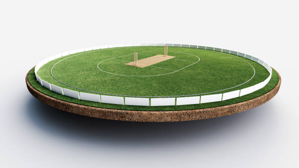 Round cricket stadium Cut out earth Empty Play Ground 3d illustration stock photo