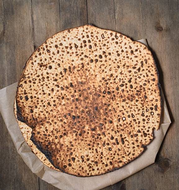 Round Matzah bread for Passover stock photo