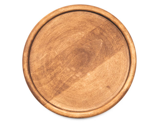 Round wooden pizza tray Round wooden pizza on white background cutting board stock pictures, royalty-free photos & images