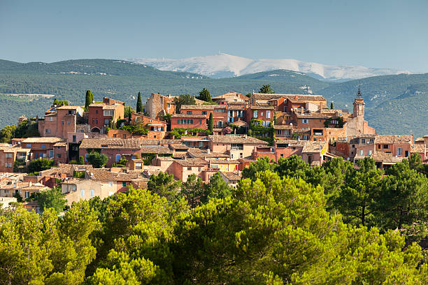 Roussillon village with Mount Ventoux, Provence, France stock photo