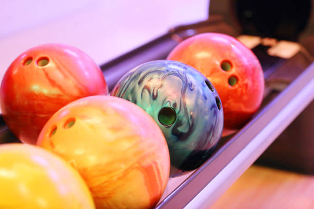 Row of bowling balls stock photo
