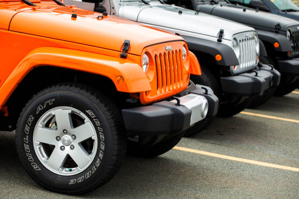 Row of Jeep Wranglers at a Car Dealership stock photo