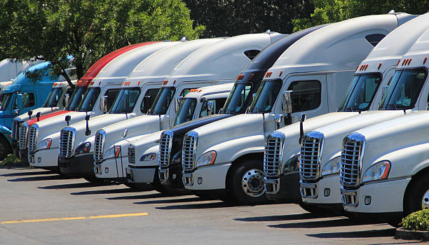 Row of new US trucks stock photo