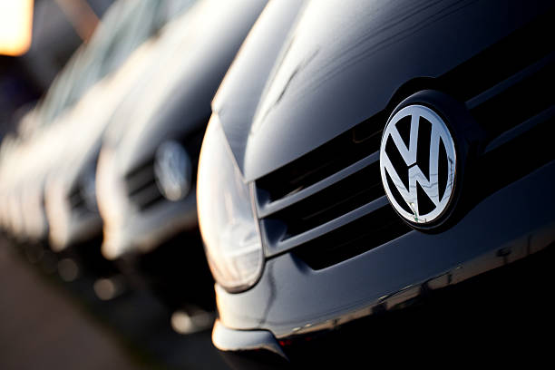 Row of new Volkswagens at dealership stock photo
