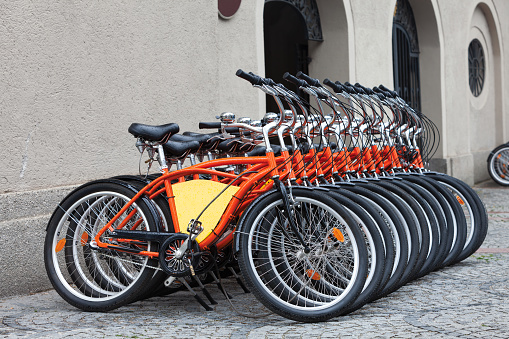 Row Of Orange Bicycles in Münich