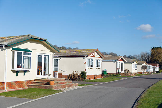 Row of residential mobile park home stock photo