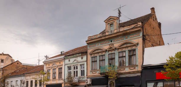 Row of typical olf vintage houses in the city of Kragujevac, Ser stock photo