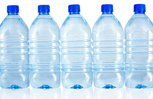 Row of water's bottles stock photo