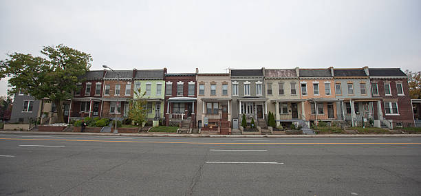 DC Rowhouses Washington DC (2013): Florida Ave NE (NOMA) rowhouses. Photo cropped to rectangle. brownstone stock pictures, royalty-free photos & images