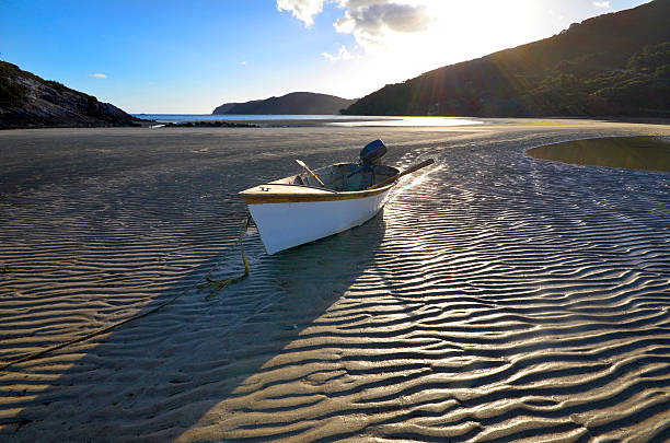Rowing boat, Tryphena Harbour, Great Barrier, New Zealand stock photo