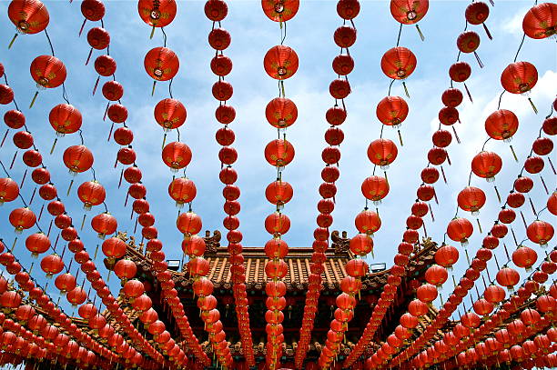 Rows and rows of hanging Chinese lanterns Asia Lantern, taken during Chinese New Year festival at Temple chinatown kuala lampur stock pictures, royalty-free photos & images