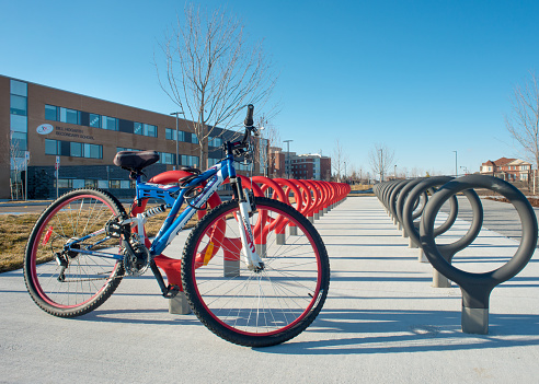 Rows Of Bicycle Racks At A New School In Canada Stock Photo - Download  Image Now - iStock