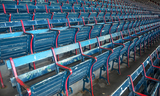 Blue and red wood stadium seats