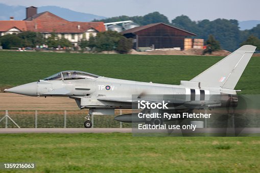 istock Royal Air Force Eurofighter Typhoon from No.29(R) Squadron taxiing at Payerne Airport. 1359216063