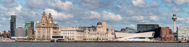 Royal Liver Building, Pierhead, Liverpool, England Liverpool, England, UK - 24th May 2015: The three graces of Liverpool along with the Museum of Liverpool on the banks of the River Mersey, Liverpool, England, UK. pierhead liverpool stock pictures, royalty-free photos & images