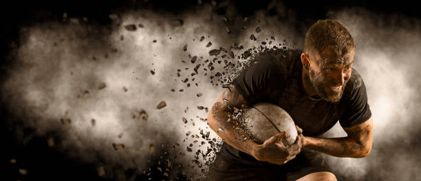 Rugby football player. Sports banner stock photo