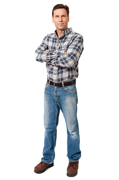 Rugged Casual Workman Laborer Isolated on White Background Rugged Casual Workman Laborer on White plaid shirt stock pictures, royalty-free photos & images