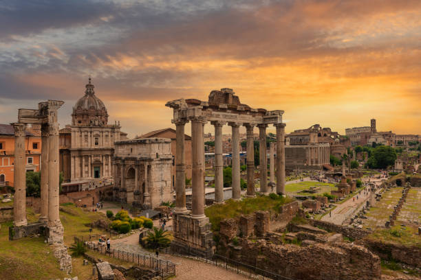 Ruins in the Roman Forum Ruins in the Roman Forum under a picturesque sky ancient rome stock pictures, royalty-free photos & images