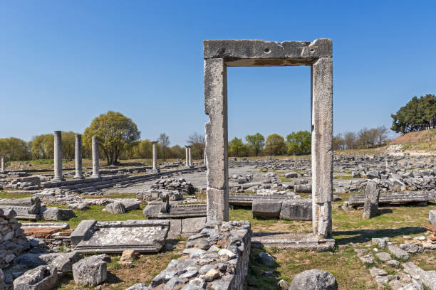 Ruins of Ancient Entrance at archaeological area of Philippi, Eastern Macedonia and Thrace, Greece stock photo