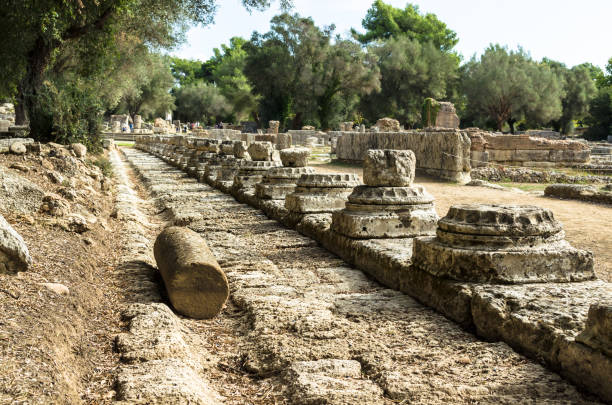 Ruins of archaeological site of Olympia in Peloponnese, Greece. stock photo