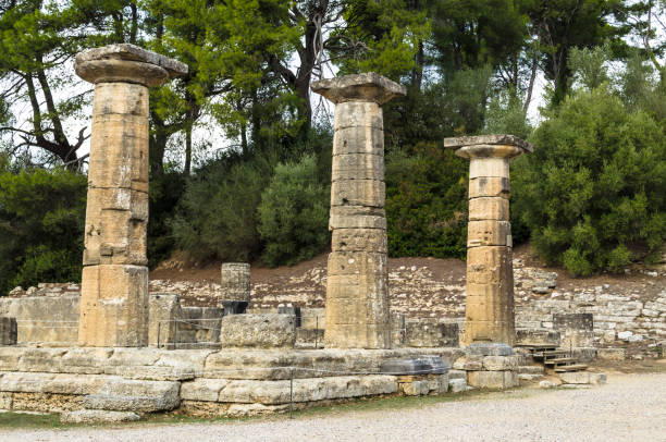 ruins of archaeological site of Olympia in Peloponnese, Greece. stock photo
