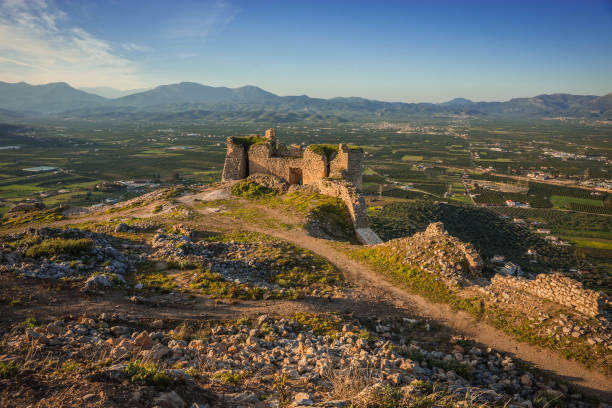 Ruins of  medieval castle in Argos on Peloponnese in Greece stock photo