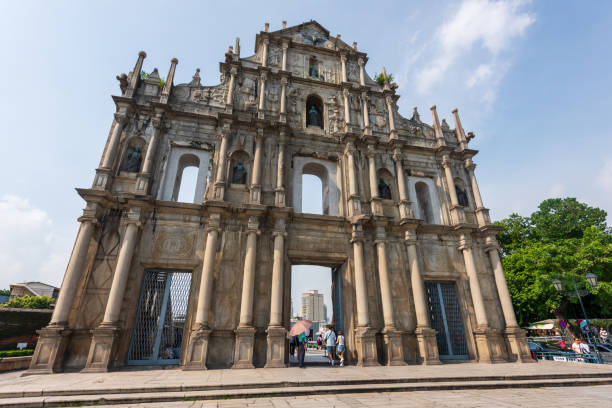 Ruins of st paul's Macau, China - May 16, 2020: It is a popular tourist attraction of Asia. View of the Ruins of St. Paul's Cathedral in Macau. the venetian macao stock pictures, royalty-free photos & images