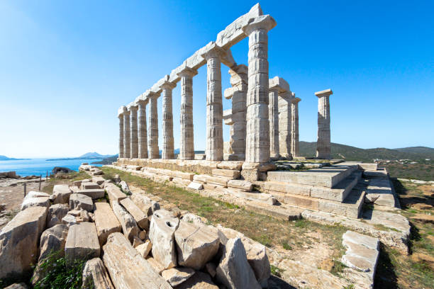 Ruins of Temple of Poseidon in Sounion stock photo