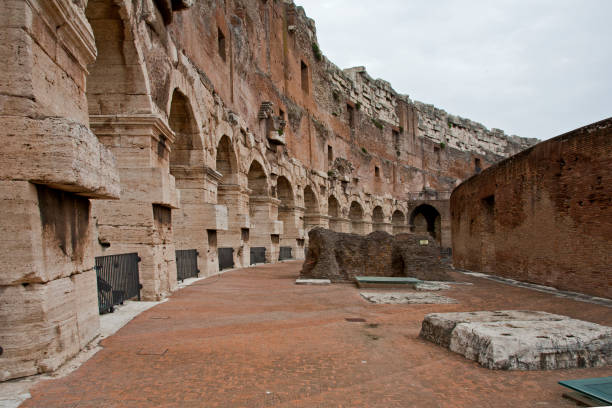 ruins of walkway at colosseum stock photo
