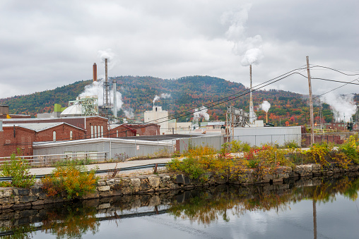 Rumford, USA - October 15, 2021. Rumford Paper Mill in Autumn, Rumford, Maine, USA