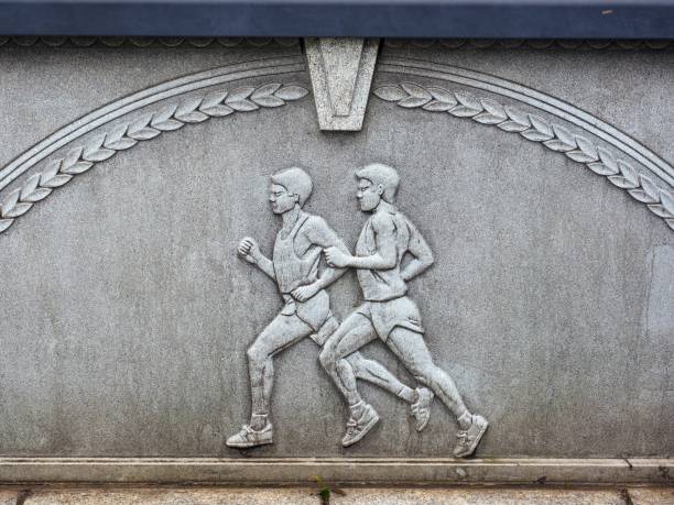 runner relief on gorinbashi bridge at shibuya tokyo,japnan tokyo, japan - June 08, 2018: runner relief on Gorinbashi Bridge (Five Ring Bridge), nearby Harajuku station 1964 stock pictures, royalty-free photos & images