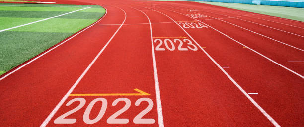 Running track with with number front 2022 to 2026 stock photo