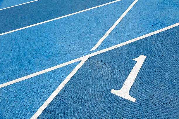 Runway number one Number one on running track finish line dividing line road marking photos stock pictures, royalty-free photos & images