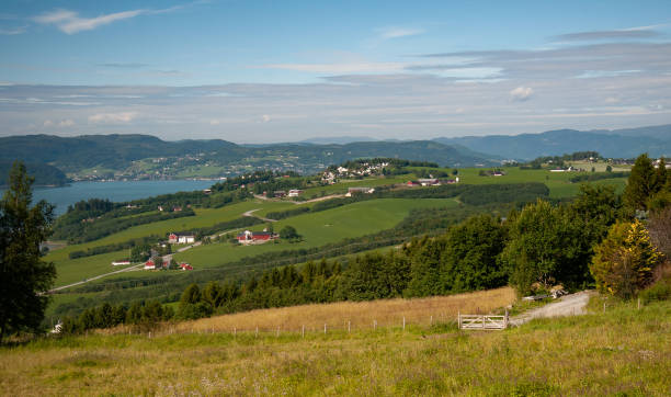 Rural scene west of Trondheim in  Sør-Trøndelag county, Norway on Byneset peninsula stock photo