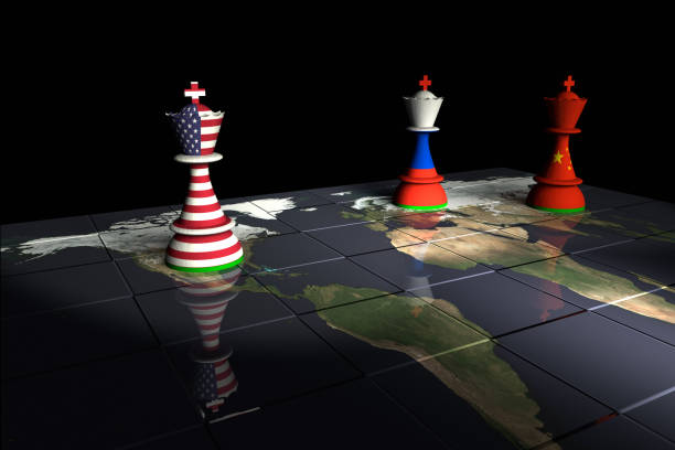 USA, Russia and China Chess Standoff Render of a chessboard decorated a map of the earth and with pieces decorated with the American, Chinese and Russian flags.

The Earth map is a public domain image from NASA's Visible Earth project: https://visibleearth.nasa.gov/view.php?id=73884 theasis stock pictures, royalty-free photos & images