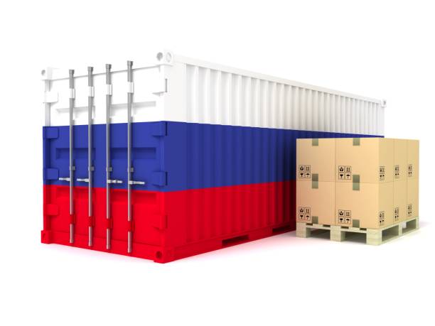 Russia cargo container export import shipping economics sanctions stock photo