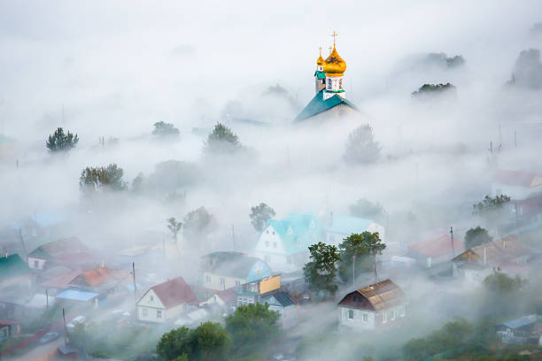 Russian Church in the Mist stock photo
