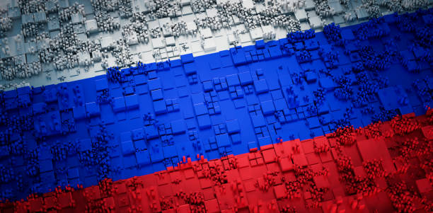 Russian flag with digital matrix stock photo