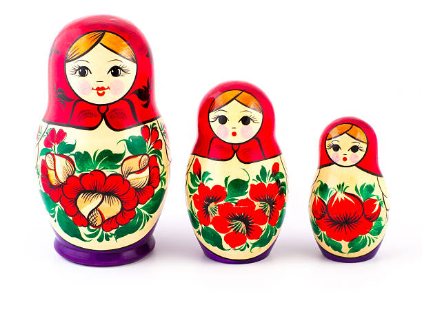 Russian nesting dolls. Babushkas or matryoshkas. Set of 3 pieces Russian nesting dolls. Babushkas or matryoshkas. Set of 3 pieces. russian nesting doll stock pictures, royalty-free photos & images