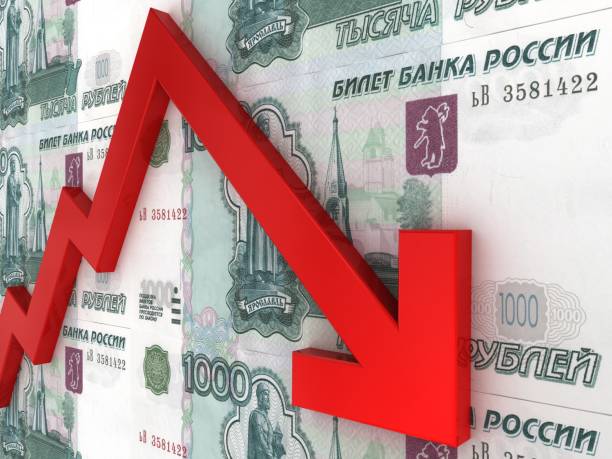 Russian ruble money graph finance crisis stock photo