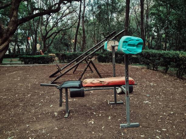rustic weight bench stock photo