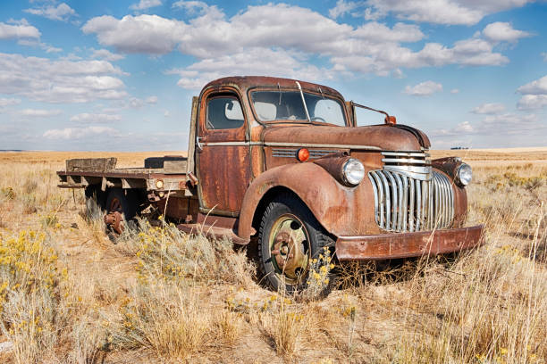 Rusting Farm Truck In Field stock photo