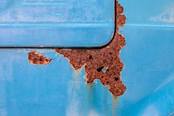 Rusty and color scratched of old car. stock photo