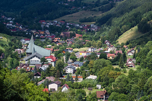 Rytro Village in Beskid Sadecki, Poland. stock photo