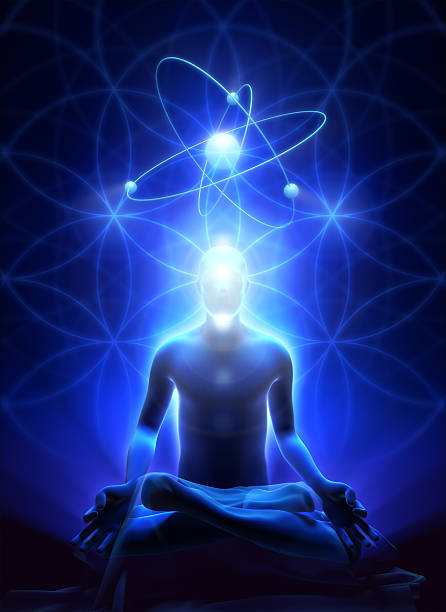 Sacral geometry and meditation of man stock photo